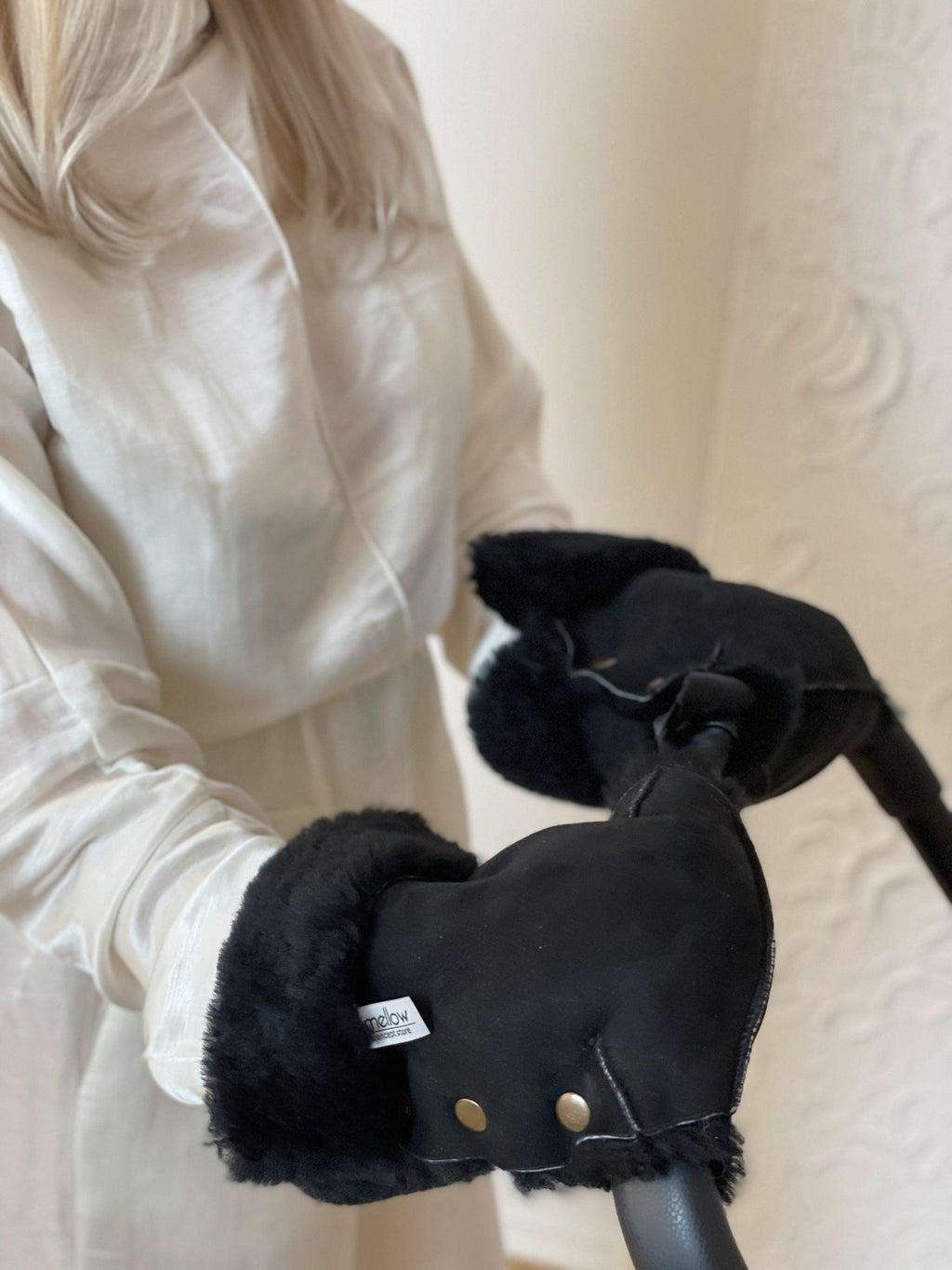 Black Natural Lambskin Stroller Hand Muffs