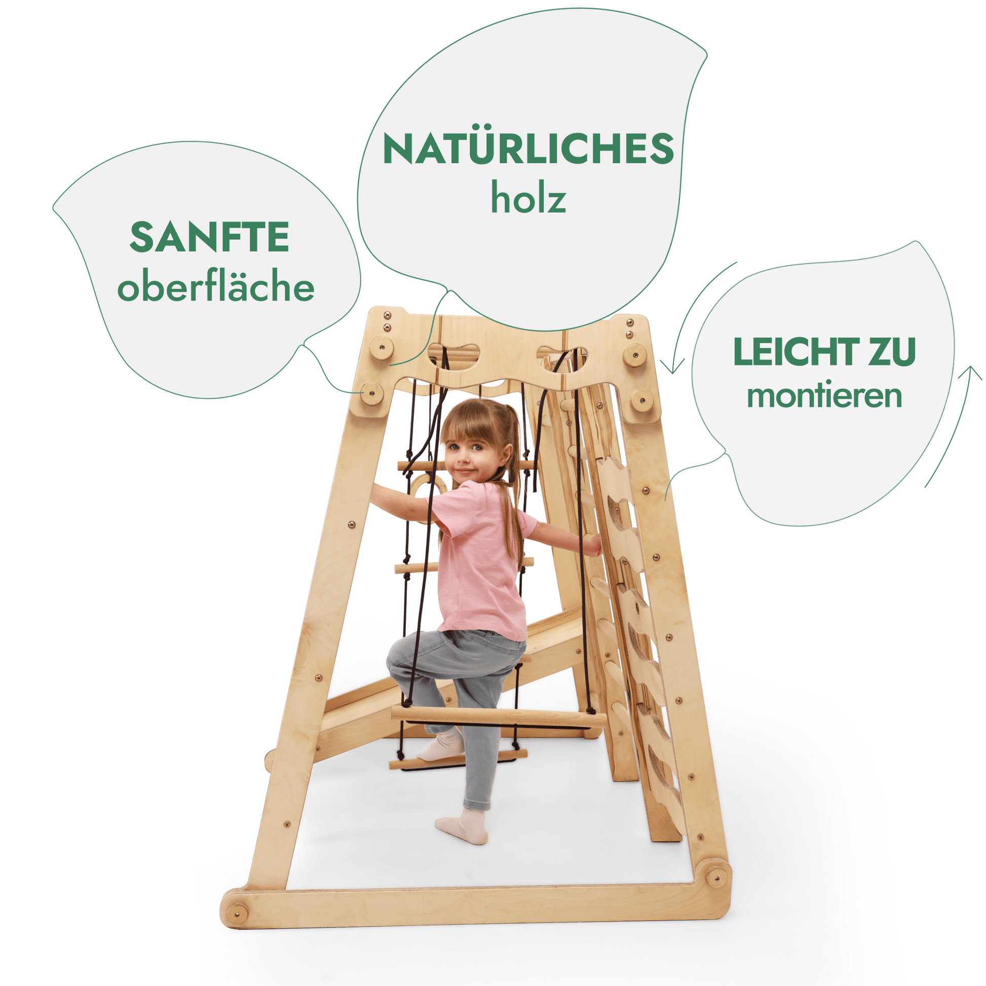 6in1 Indoor-Spielplatz aus Holz für Kinder –  Schaukel, Rutsche, Seil und Treppe-3