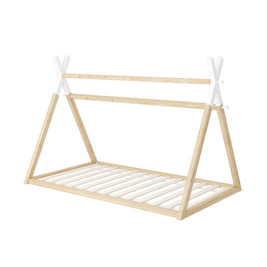 NNEED Kids Bed Frame Wooden King Single Teepee House-0