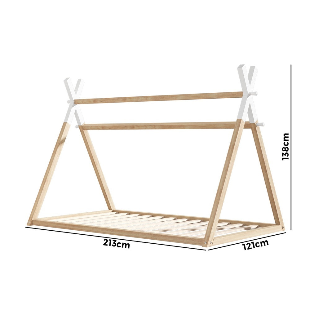 NNEED Kids Bed Frame Wooden King Single Teepee House-1