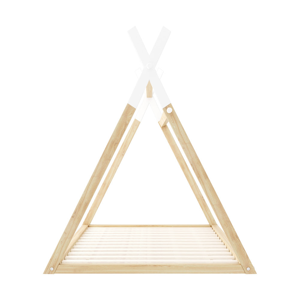 NNEED Kids Bed Frame Wooden King Single Teepee House-2