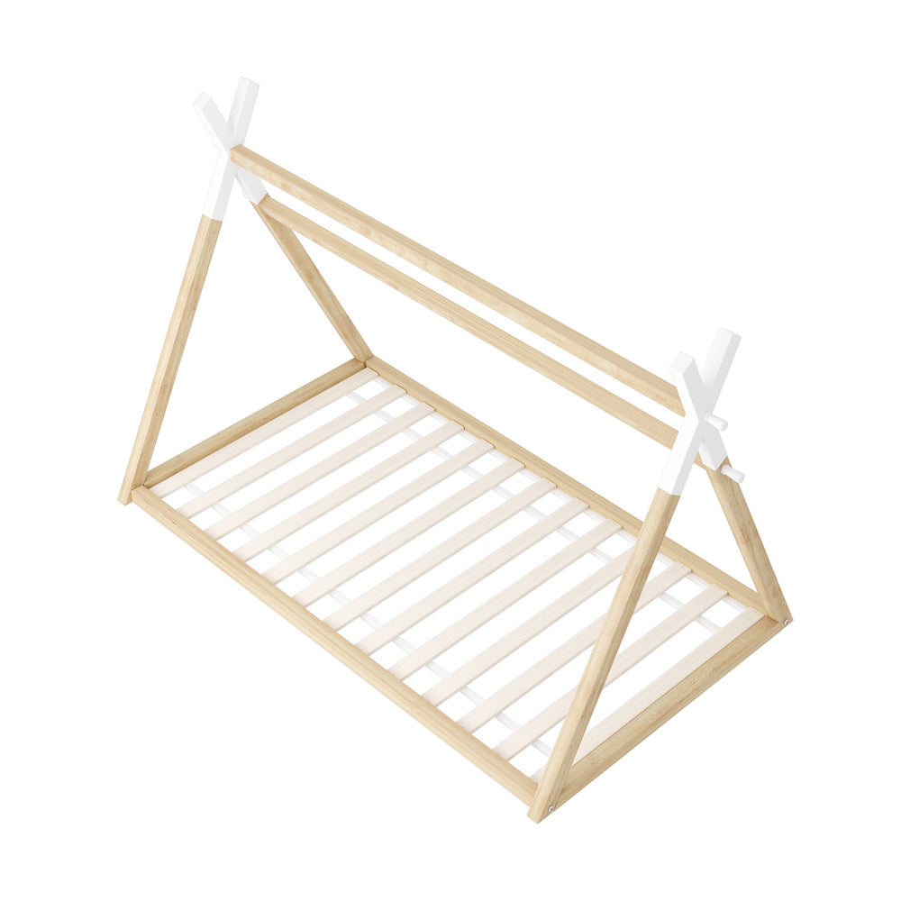 NNEED Kids Bed Frame Wooden King Single Teepee House-4