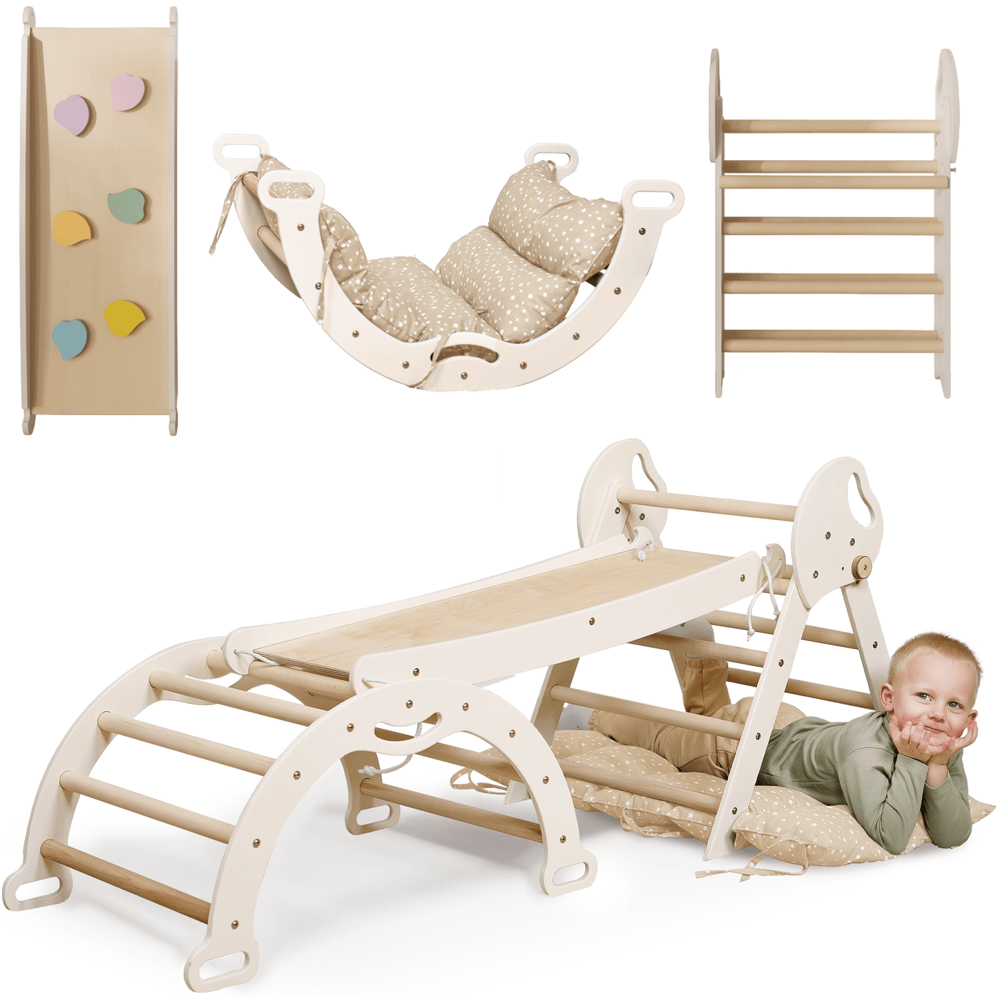 Montessori 4in1 Kletterdreieck für Babys: Pikler-Dreieck, Kletterbogen, Rutschbrett und Kissen für Kleinkinder (1–3 Jahre)-12